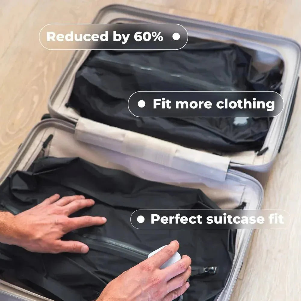 AirFold vacuum travel bags open showing large interior capacity for jackets sweaters and blankets compression | Sashura