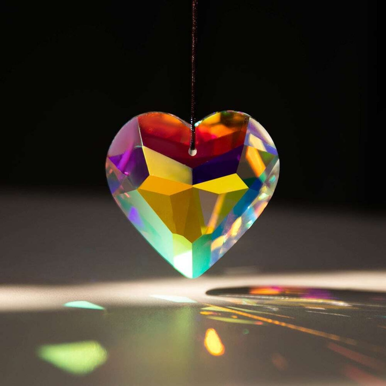 Sashura Lightbloom Heart crystal suncatcher, elegant rainbow maker with natural stones