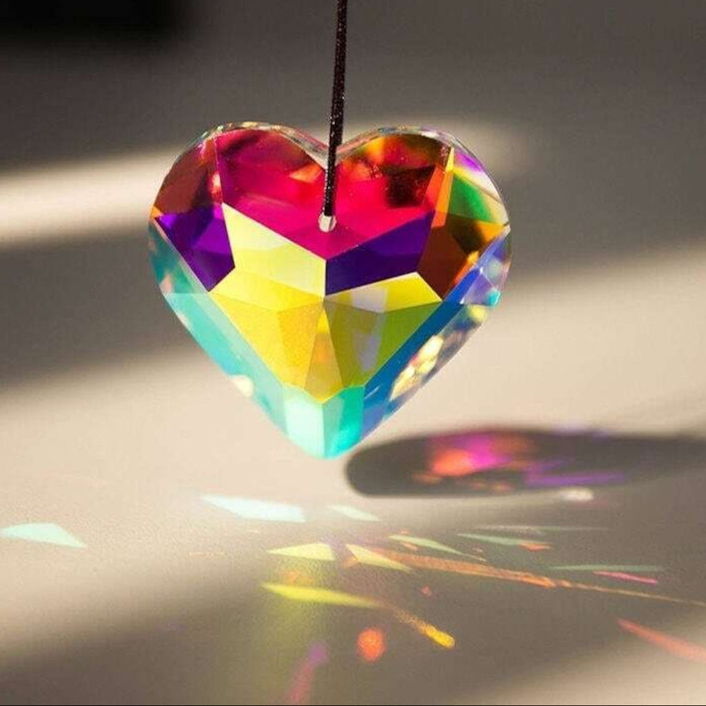 Sashura Lightbloom Heart crystal suncatcher, elegant rainbow maker with natural stones