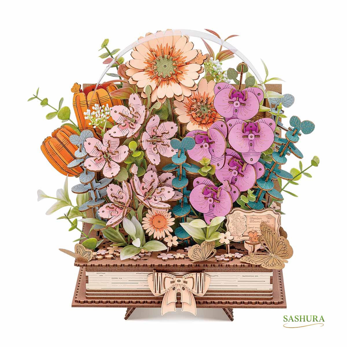 Sashura™ Elegant Blooming Book 3D Wooden Puzzle - Eternal Floral Display by Sashura Premium