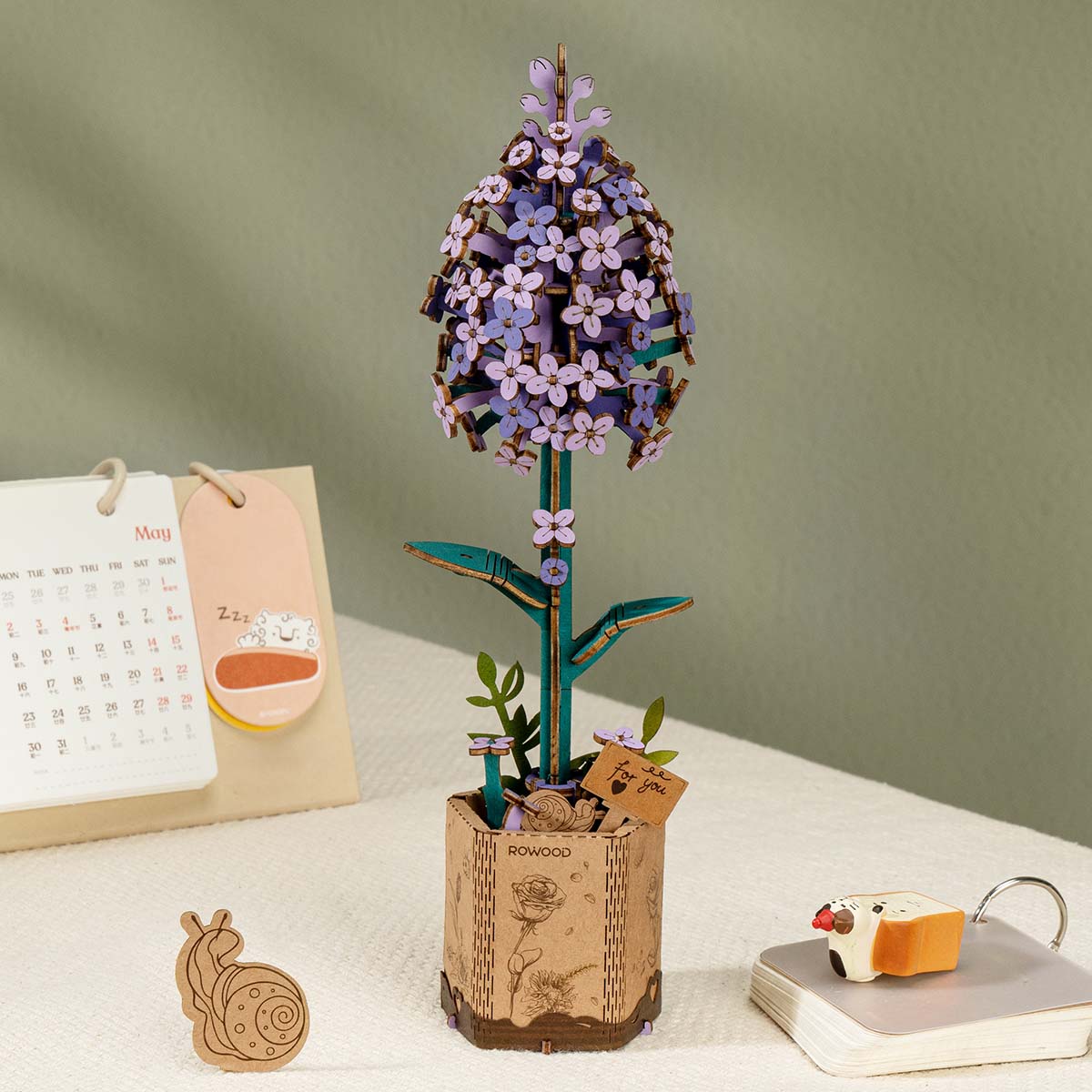 Sashura™ Elegant Lilac Wooden Flower - Stress Relieving Desk Decor by Sashura Premium