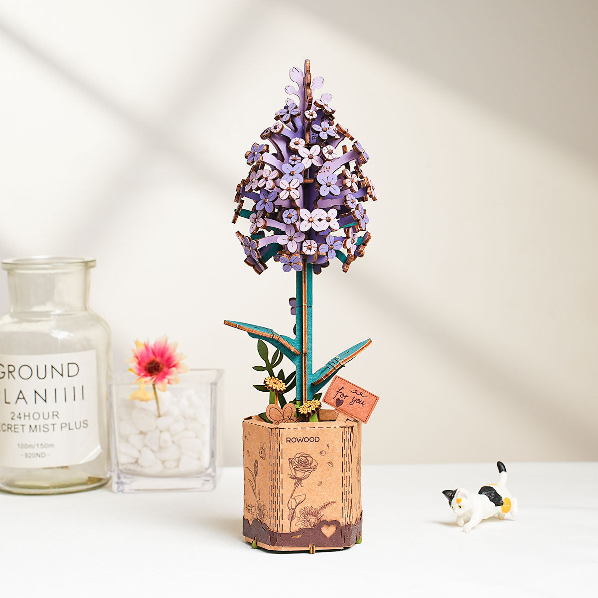 Sashura™ Elegant Lilac Wooden Flower - Stress Relieving Desk Decor by Sashura Premium