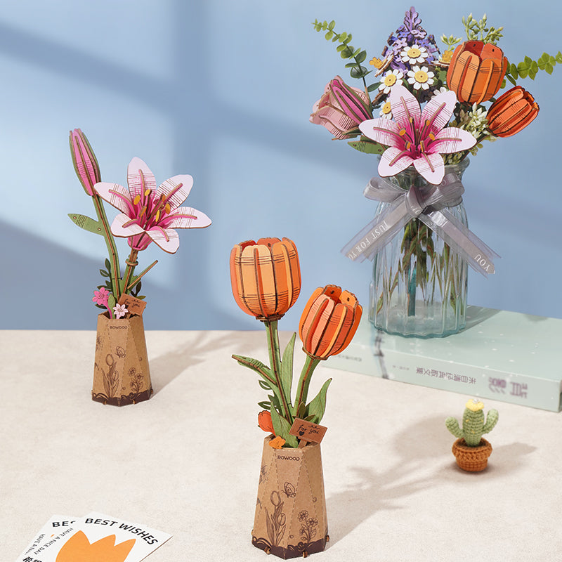 Sashura™ Elegant Orange Tulip Wooden Puzzle - Everlasting Floral Decor by Sashura Premium