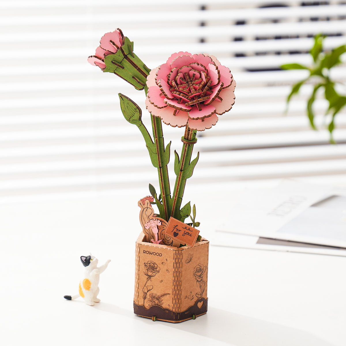 Sashura™ Elegant Pink Carnation Wooden 3D Flower Puzzle Everlasting by Sashura Premium
