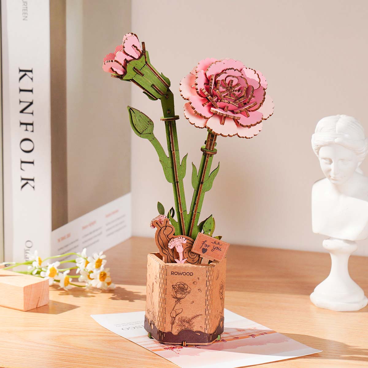 Sashura™ Elegant Pink Carnation Wooden 3D Flower Puzzle Everlasting by Sashura Premium