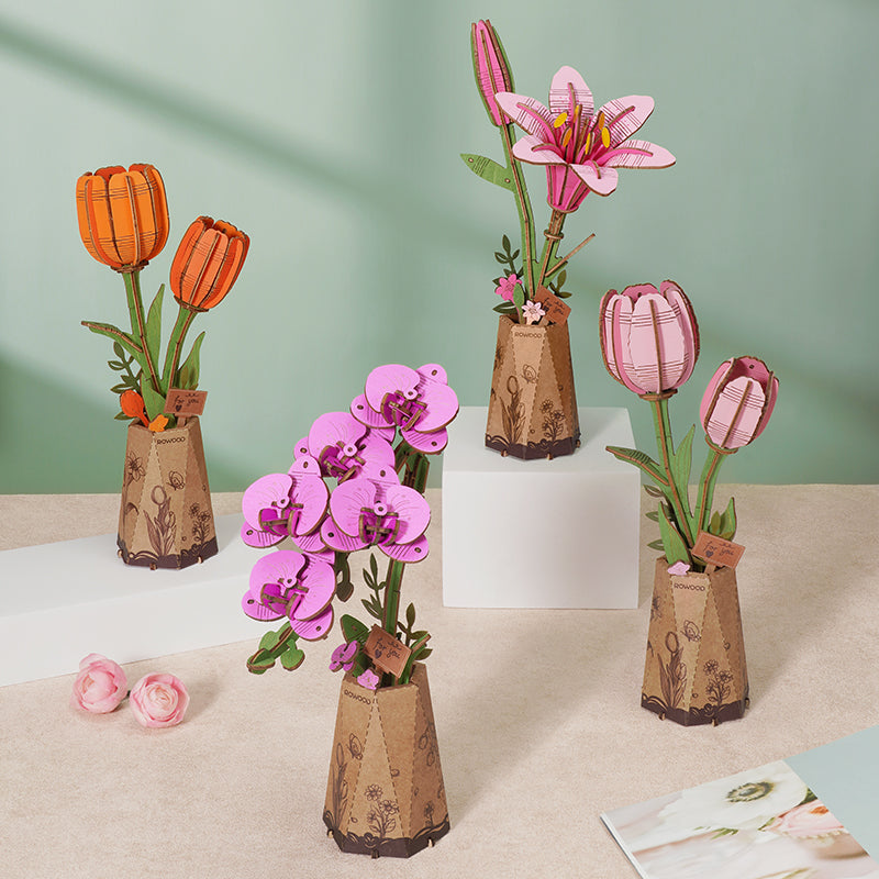 Sashura™ Elegant Pink Tulip Wooden Puzzle - Everlasting Floral Decor by Sashura Premium