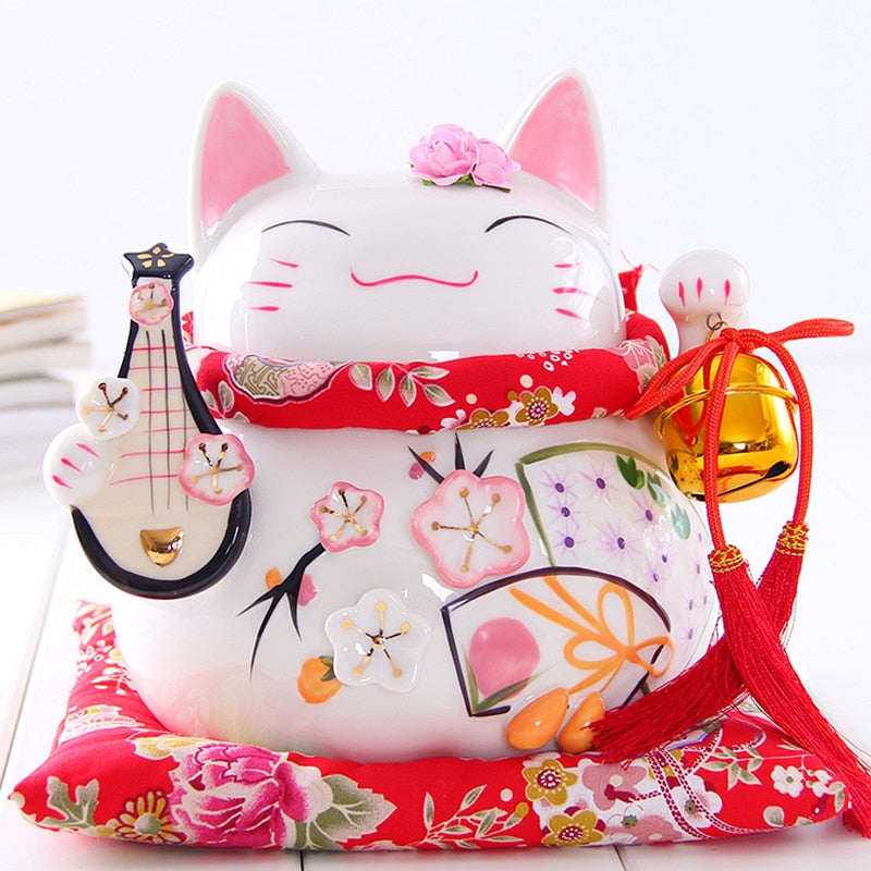 Sashura™ Premium Ceramic Maneki Neko Hanasaki - Attract Good Fortune by Sashura Premium