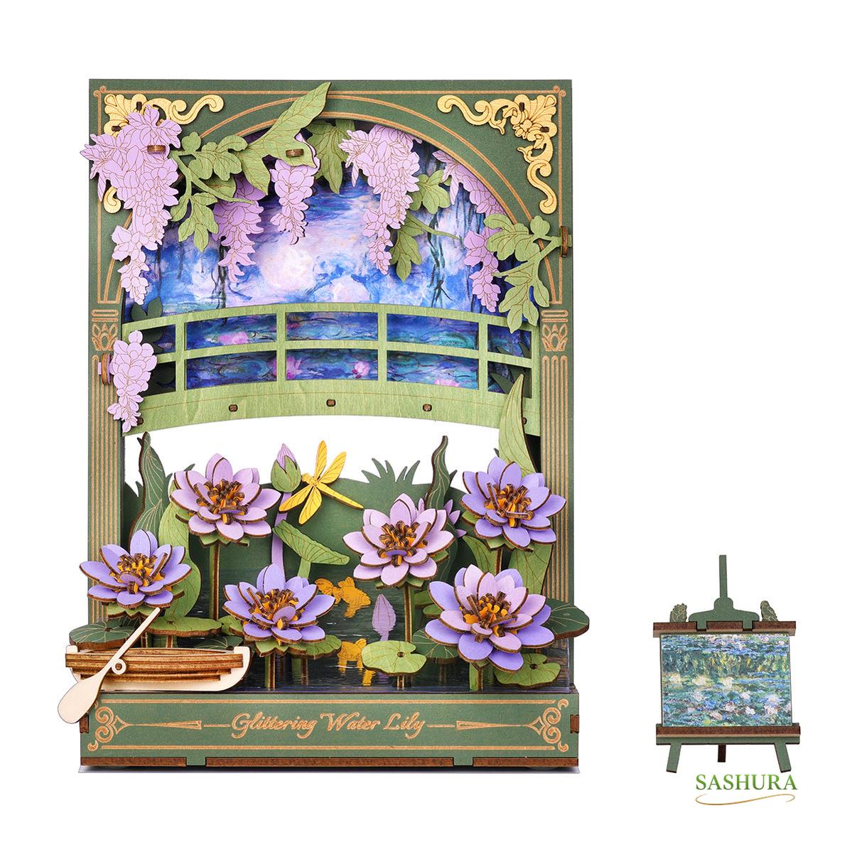 Sashura™ Premium Glittering Water Lily 3D Wooden Puzzle - LED Art by Sashura Premium