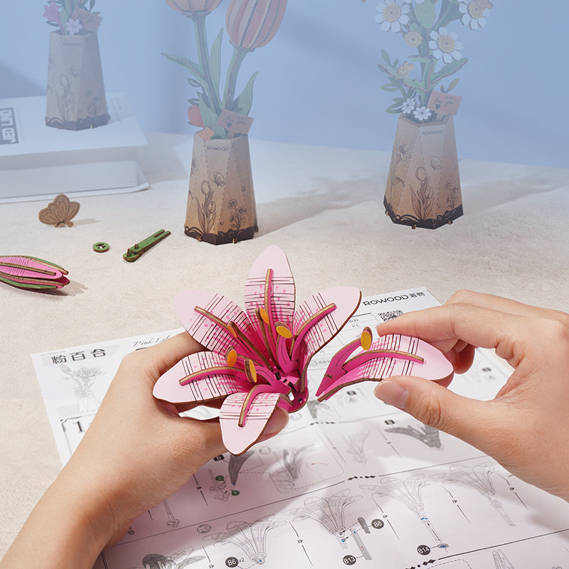 Sashura™ Premium Pink Lily DIY Wooden Flower - Eternal Decor by Sashura Premium