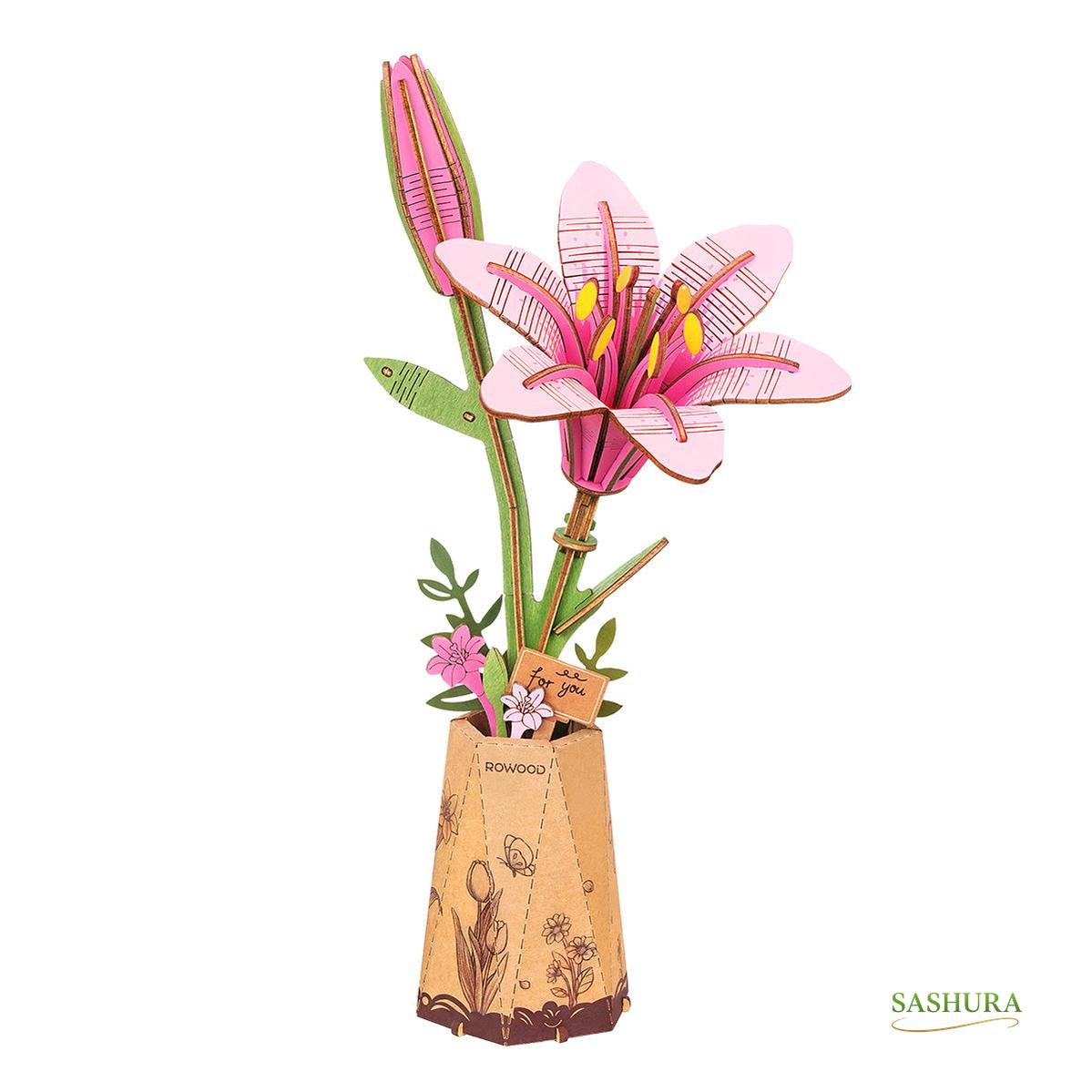 Sashura™ Premium Pink Lily DIY Wooden Flower - Eternal Decor by Sashura Premium