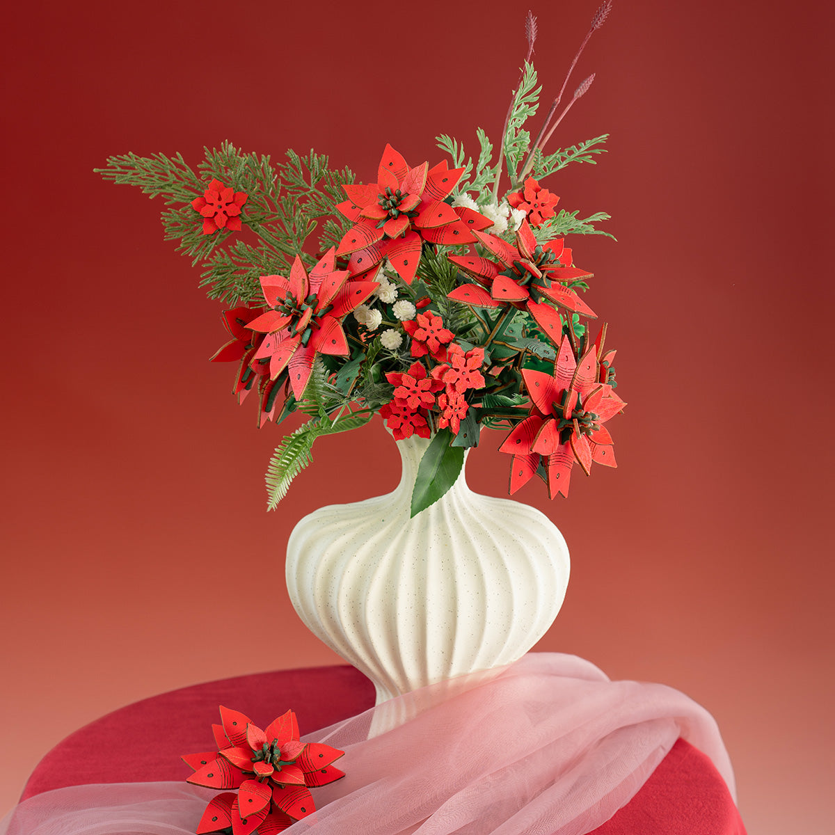 Sashura™ Premium Poinsettia 3D Wooden Puzzle - Everlasting Floral Decor by Sashura Premium
