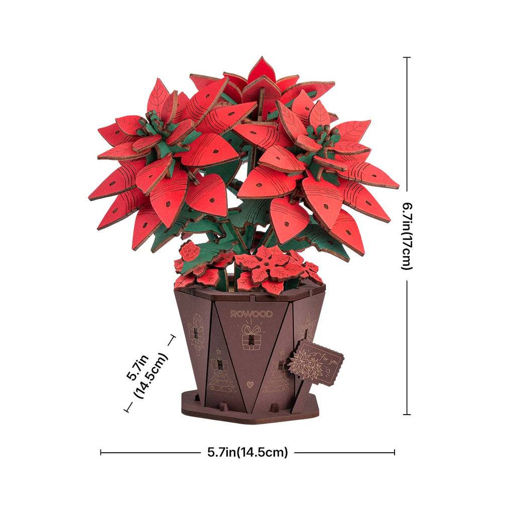 Sashura™ Premium Poinsettia 3D Wooden Puzzle - Everlasting Floral Decor by Sashura Premium