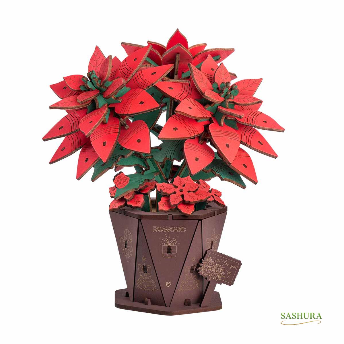 Sashura™ Premium Poinsettia 3D Wooden Puzzle - Everlasting Floral Decor by Sashura Premium