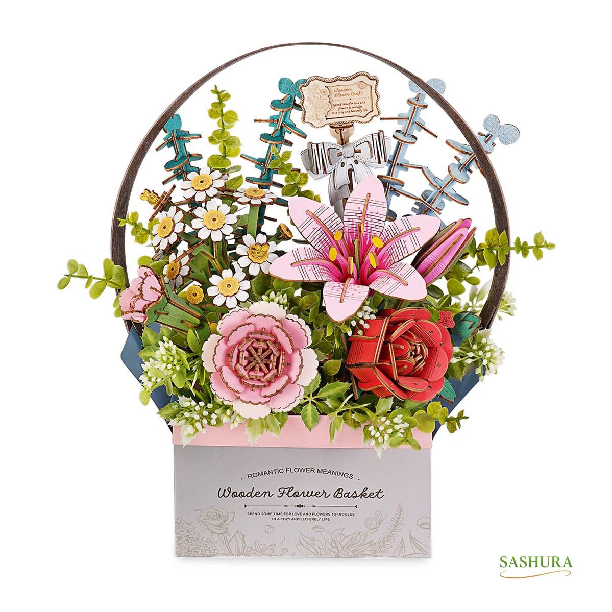 Sashura™ Premium Wooden Flower Basket Puzzle - Relaxing DIY Challenge by Sashura Premium