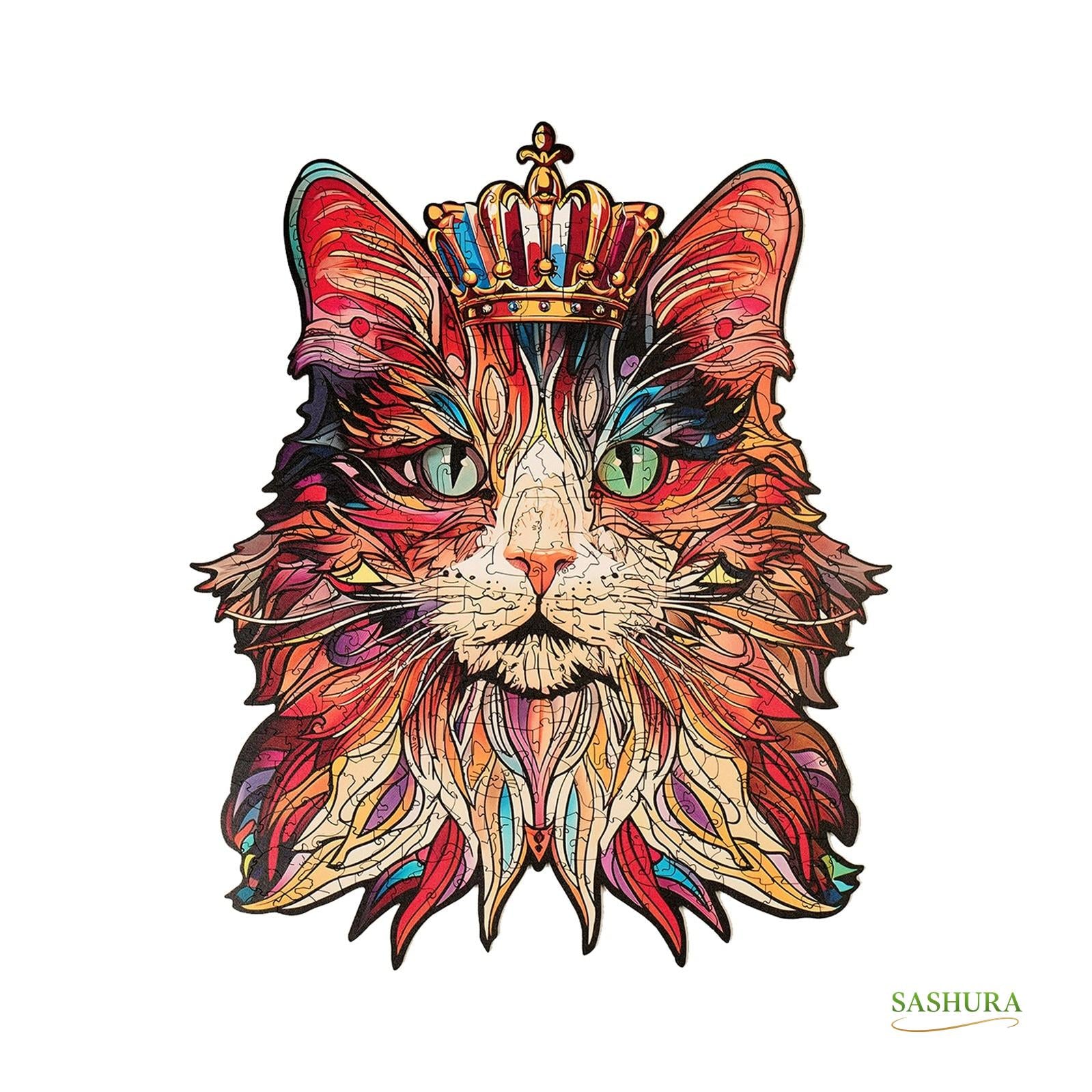 Sashura™ Regal Cat King Wooden Puzzle - Artistic Mental Challenge by Sashura Premium